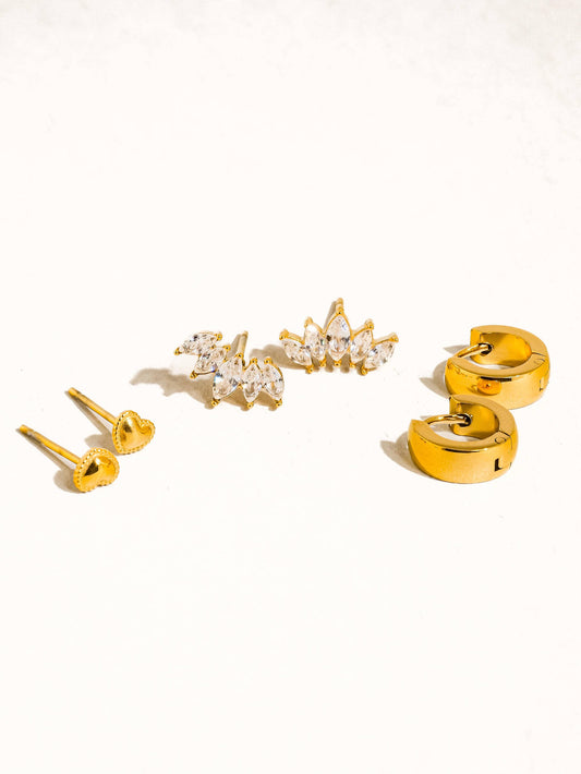 Anouk 18K Gold Non-Tarnish Hearts, Hoops &CZ Earring: Yellow Gold
