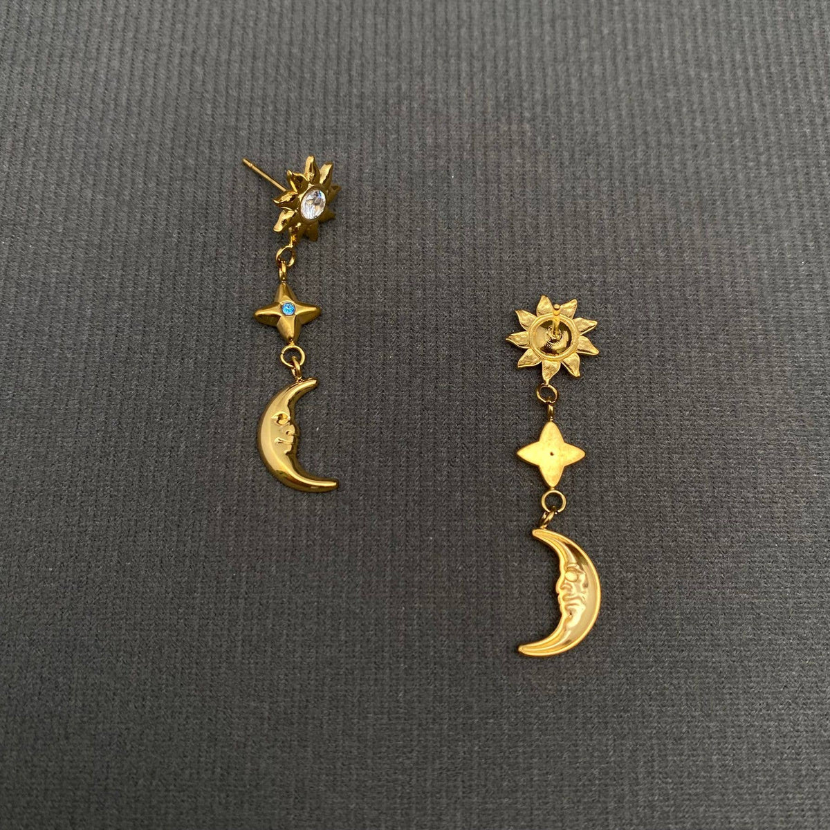 Sun Moon Star 18K Gold Plated S.Steel Post Earrings - FGS/MS