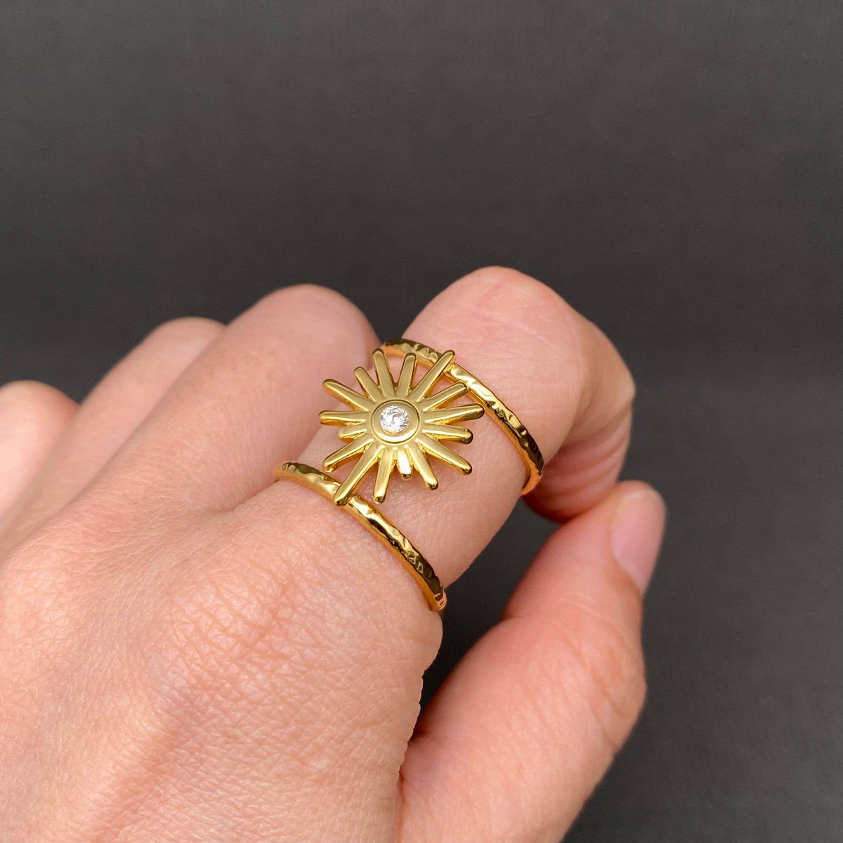 Zircon Inlaid Star 18K Gold Plated S.Steel Ring - FGS/MS