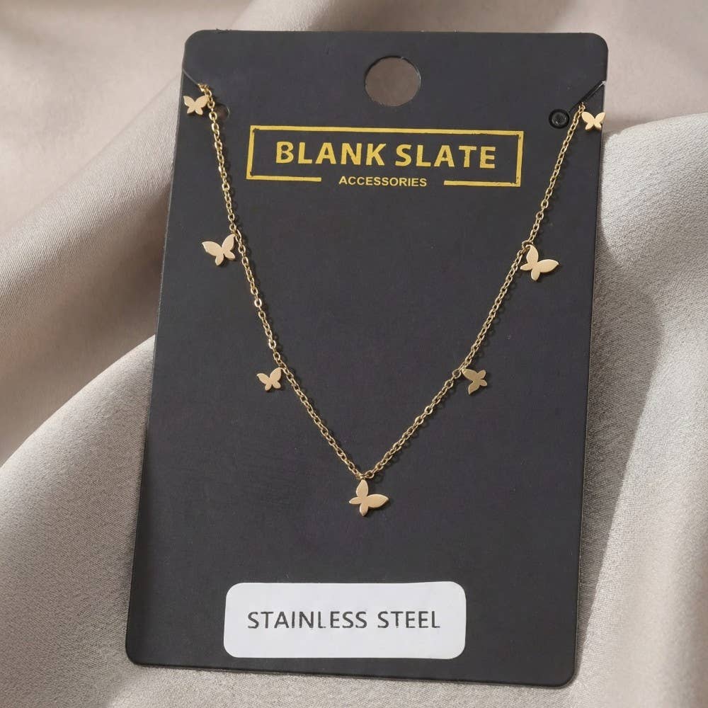 Stainless Steel Butterfly Charms Station Necklace: G