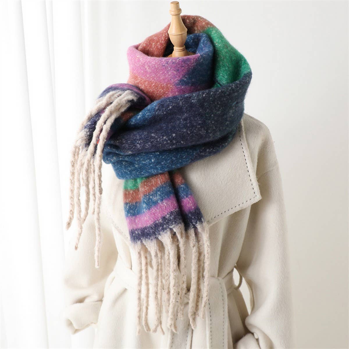 Modern Commuter Triangle Fringe Winter Scarf_CWASC2740: Yellow / (OS) 2