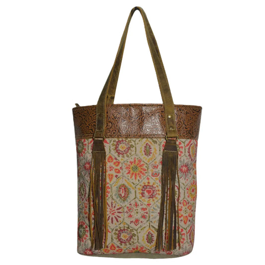 Floral Boho tapestry with fringe Slidy Tote Bag