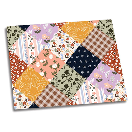 Vintage Patchwork 3mm Tempered Glass Cutting Board 10" x 8"