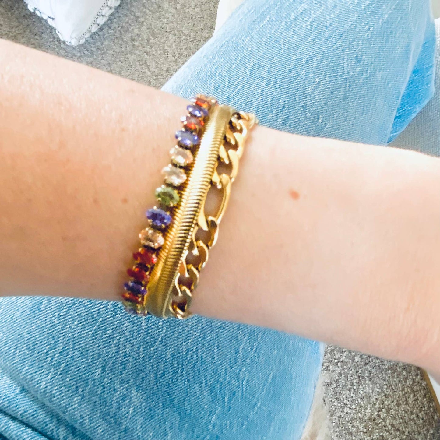 Figaro curb chain layering bracelet 18k gold plated 