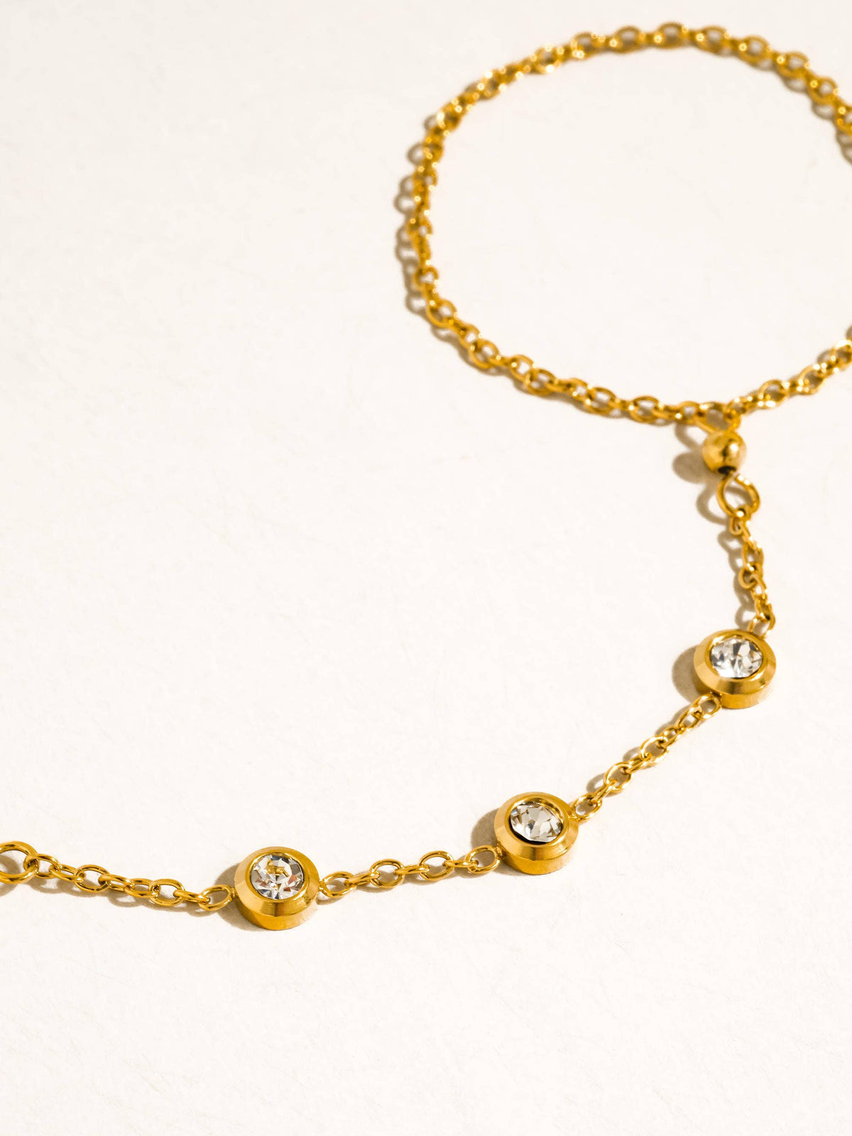 Nadine 18K Gold Non-Tarnish CZ Hand Chain Bracelet: Yellow Gold