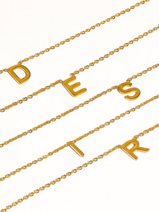 Desir 18K Gold Non-Tarnish Petite Classic Letter Necklace: Yellow Gold / F