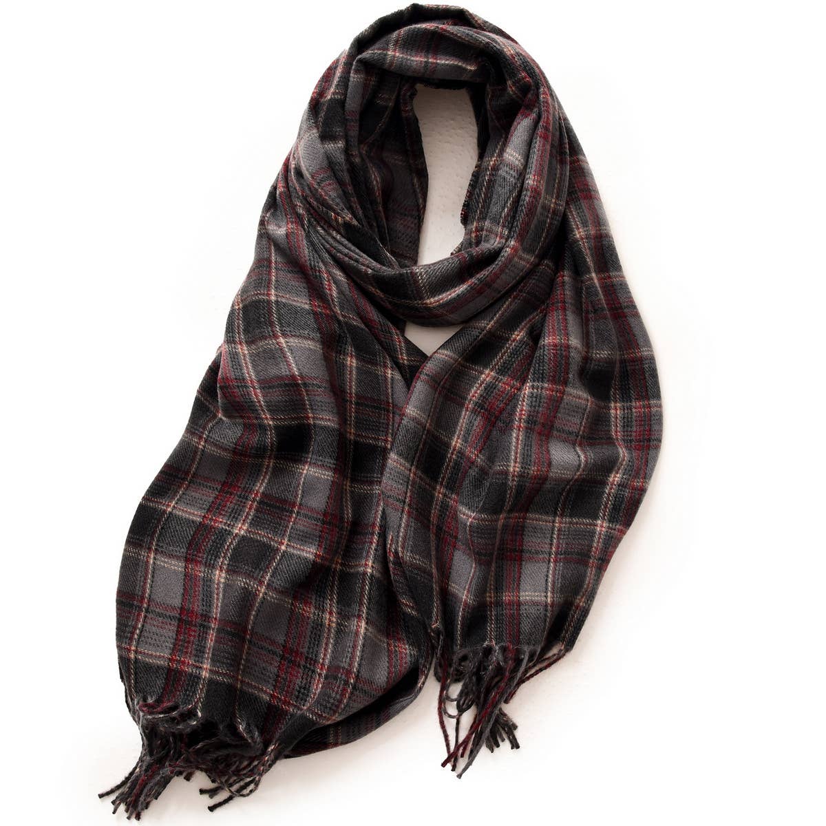 Red Plaid Winter Scarf – Thick Warm Shawl Wrap_CWASC0175: COFFEE / (OS) 1