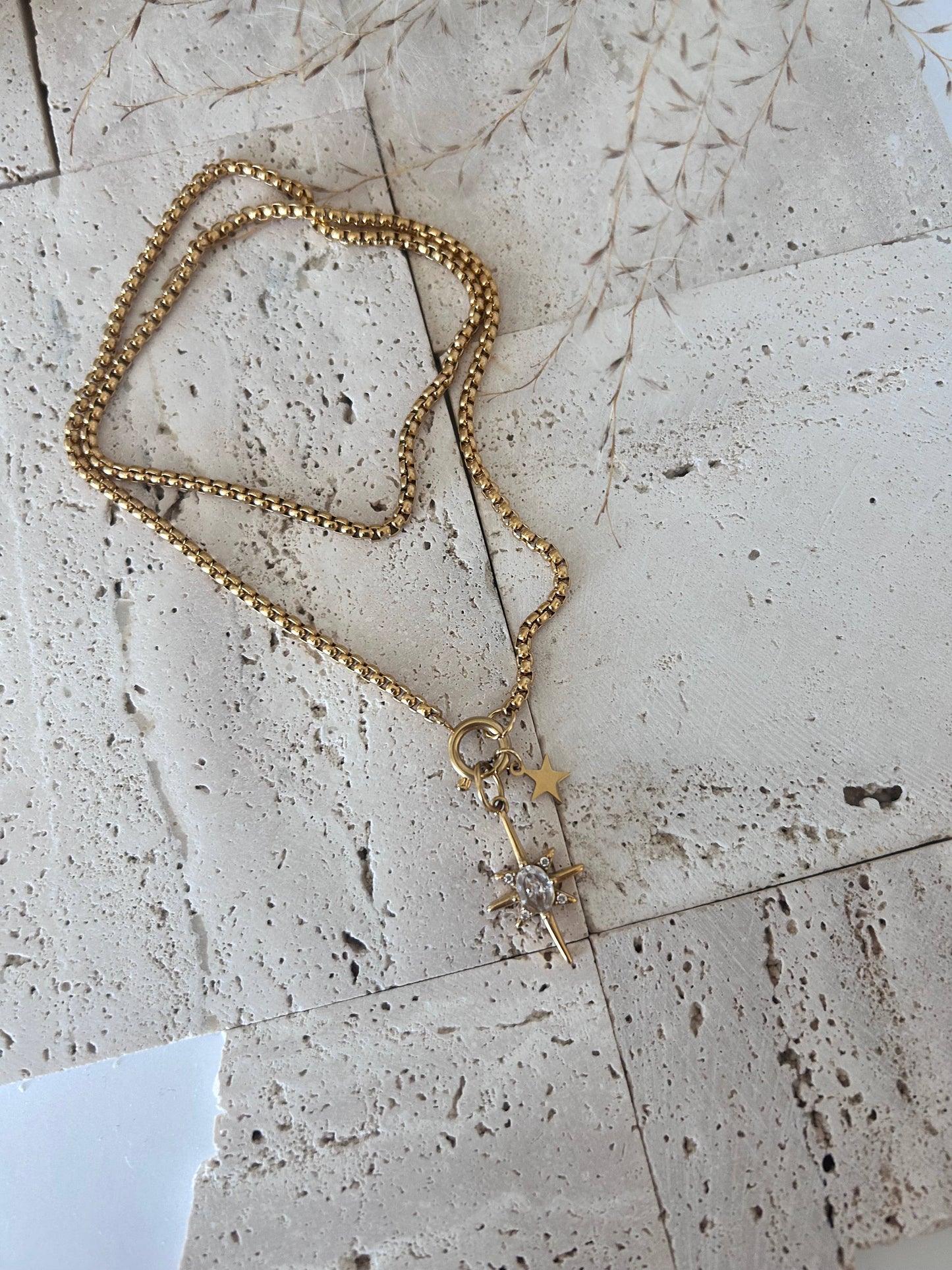Stars removable charms pendants necklace 18k gold plated 