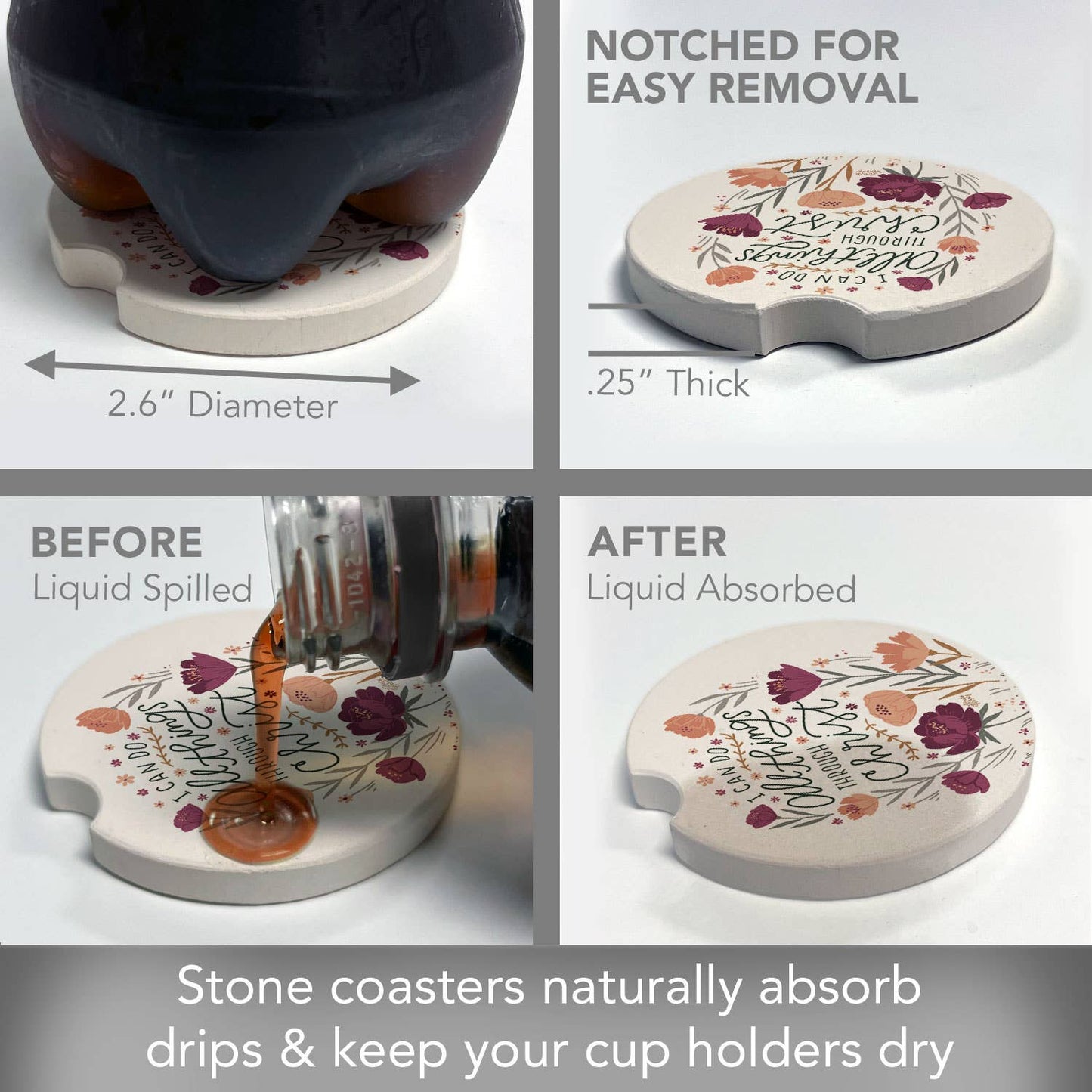 "All Things" Single Packaged Stone Car Coaster