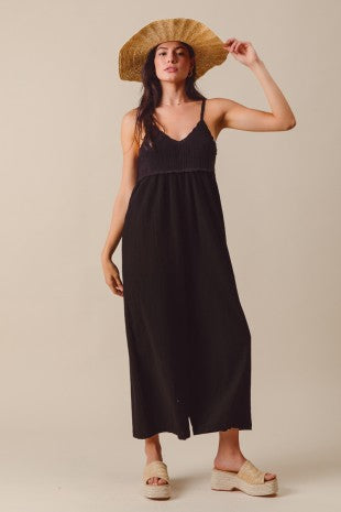 Black crochet bodice jumpsuit