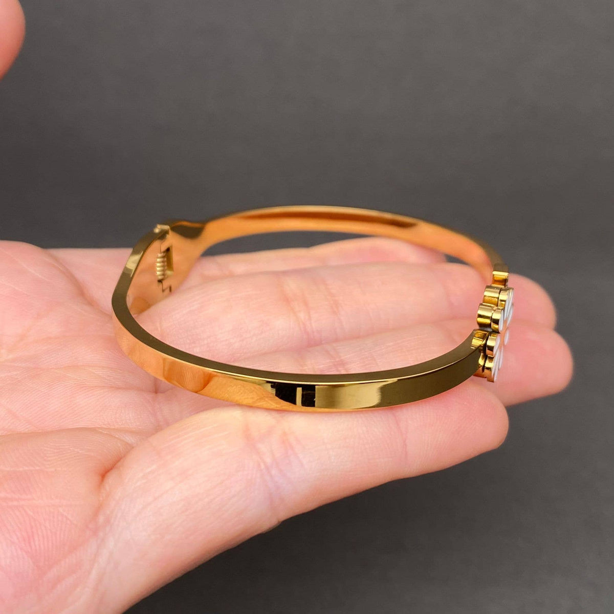 Enamel Daisy Zircon Inlaid 18K Gold Plated SS Bangle - FGS