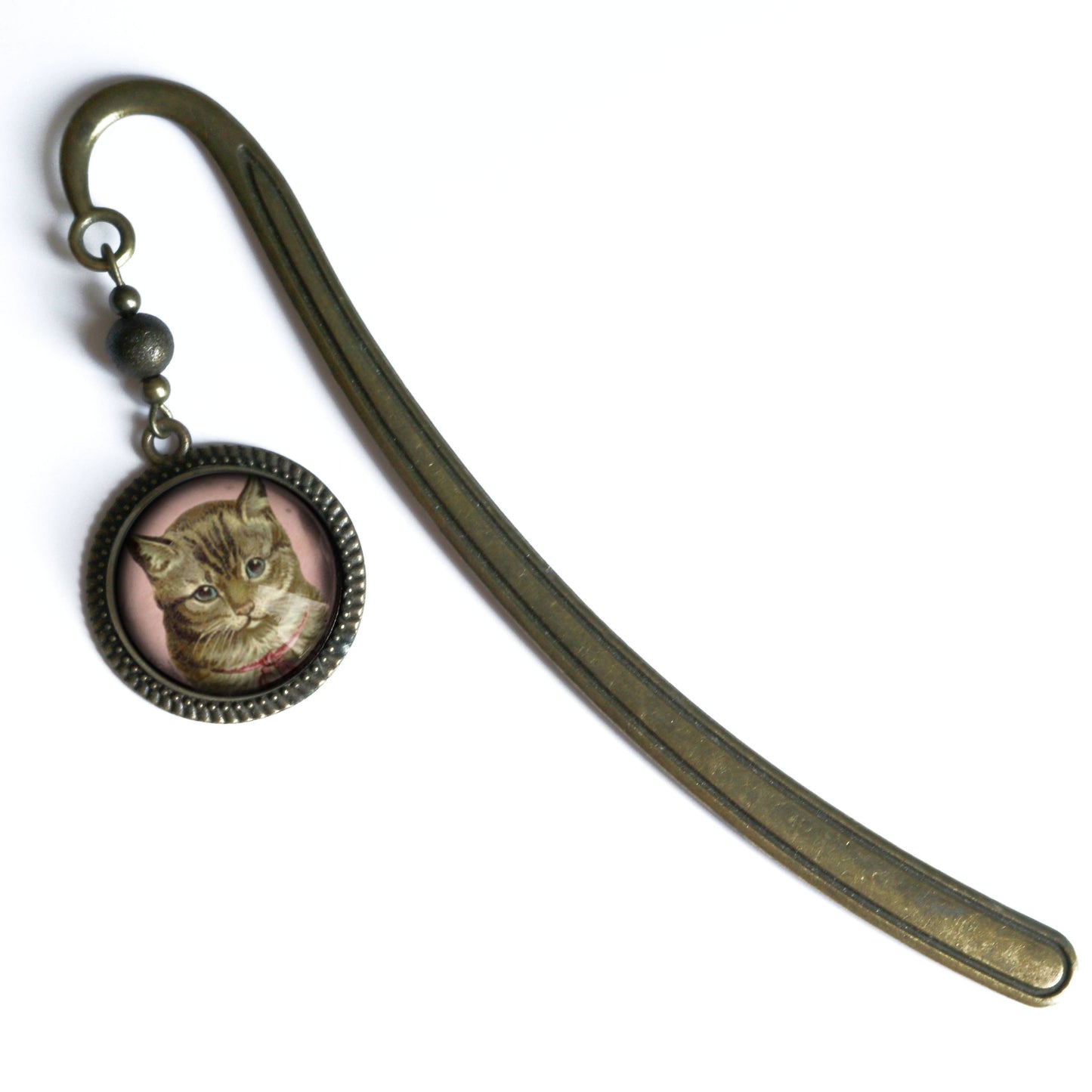 Best Friends Victorian Tabby Cat Bronze and Glass Bookmark