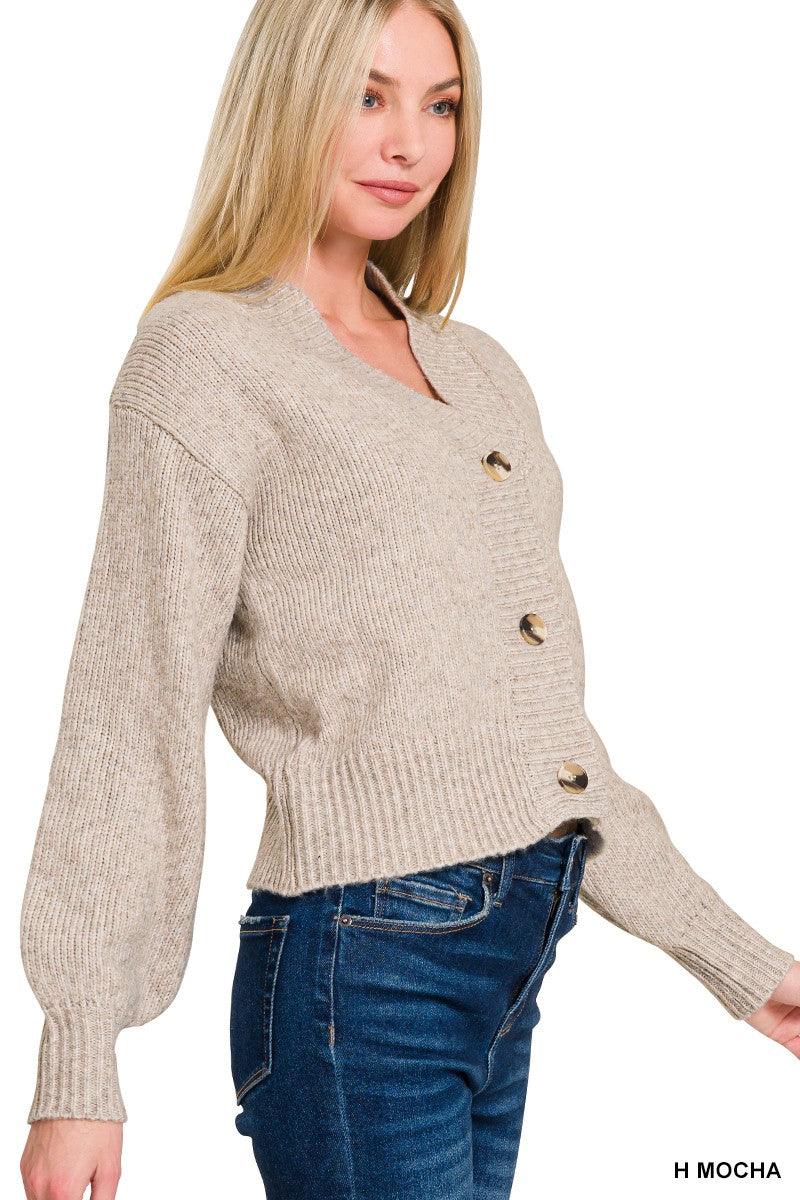 Melange Button Front Sweater Cardigan
