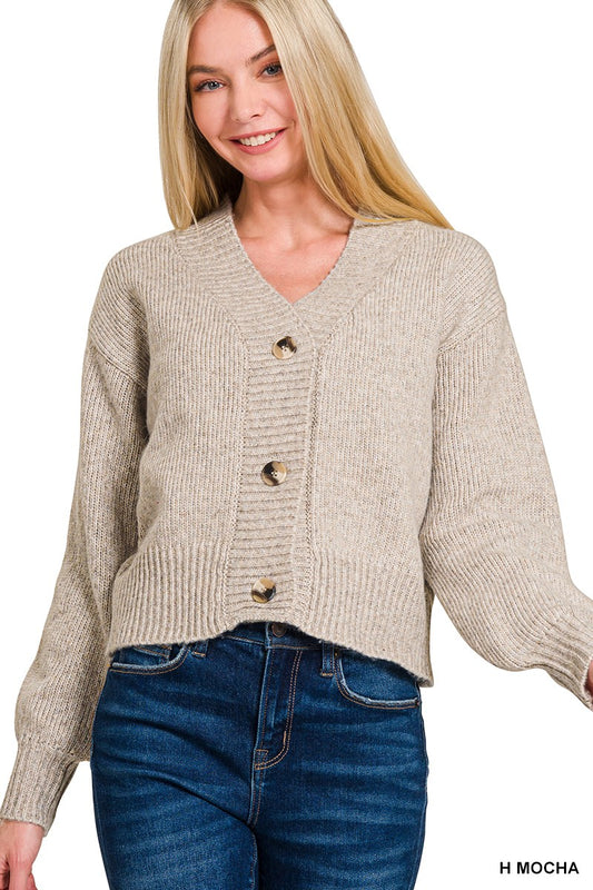 Melange Button Front Sweater Cardigan