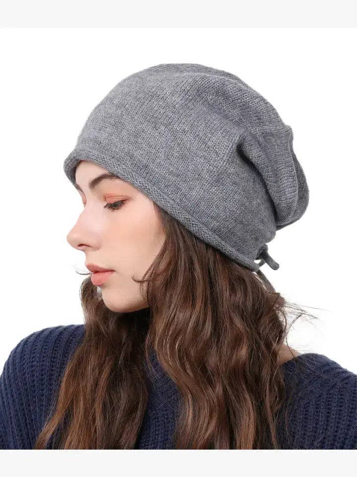 JCH308006 Slouchy Beanie with Adjustable Tie on the Back: Black