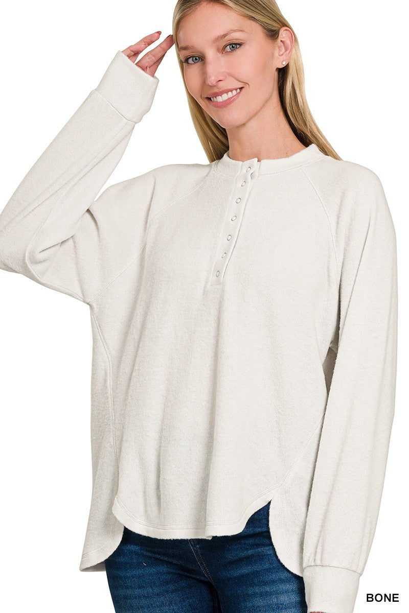 Brushed Melange Hacci Oversized Henley Sweater