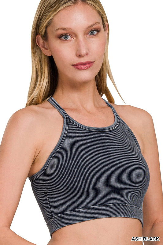 Washed Ribbed Seamless Cropped Brami W/ Pads