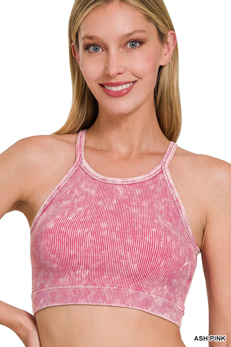 Washed Ribbed Seamless Cropped Brami W/ Pads