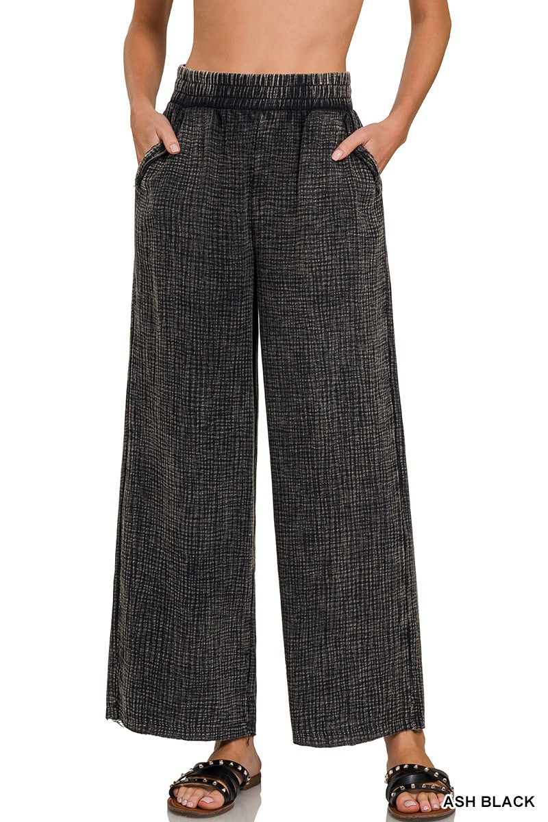 Washed Double Gauze Elastic Band Waist Pants