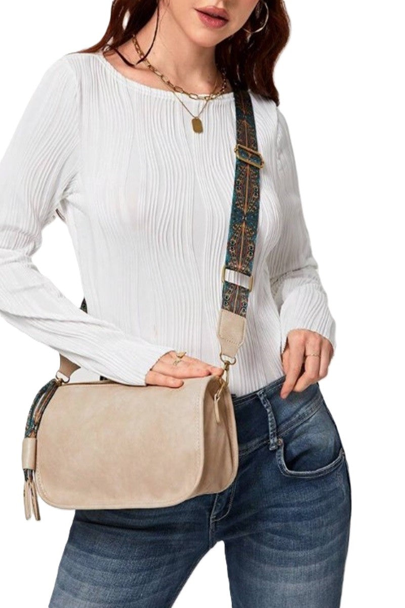 Pattern Strap Zipper Shoulder Bag