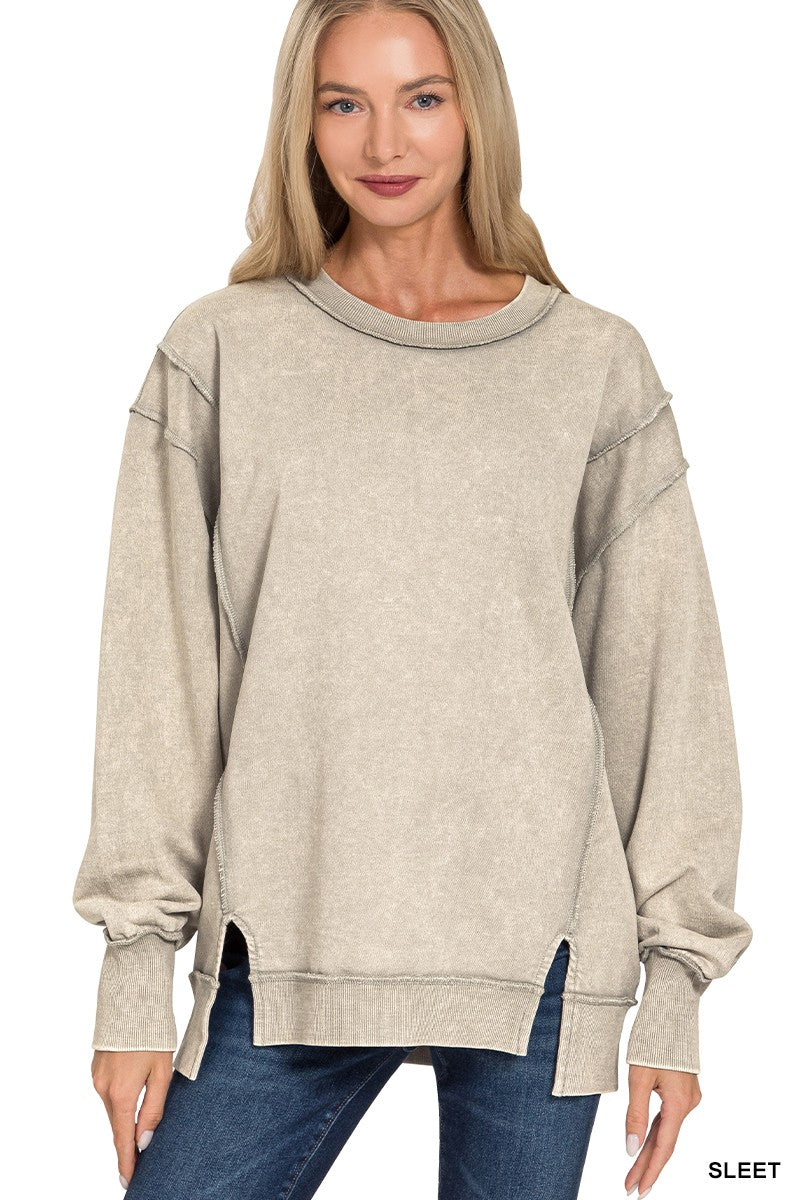 Acid Wash F/terry Exposed-seam Sweatshirt