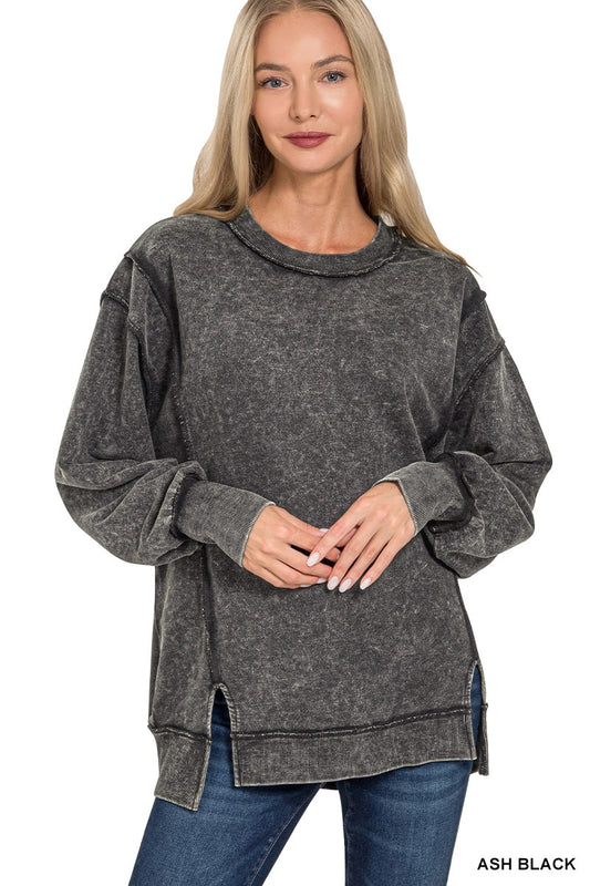 Acid Wash F/terry Exposed-seam Sweatshirt