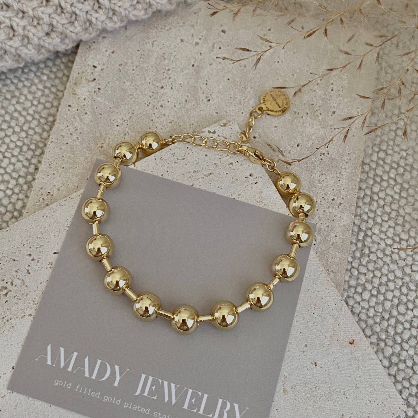Military Satellite Chain Beaded Bracelet 18k Gold Plated