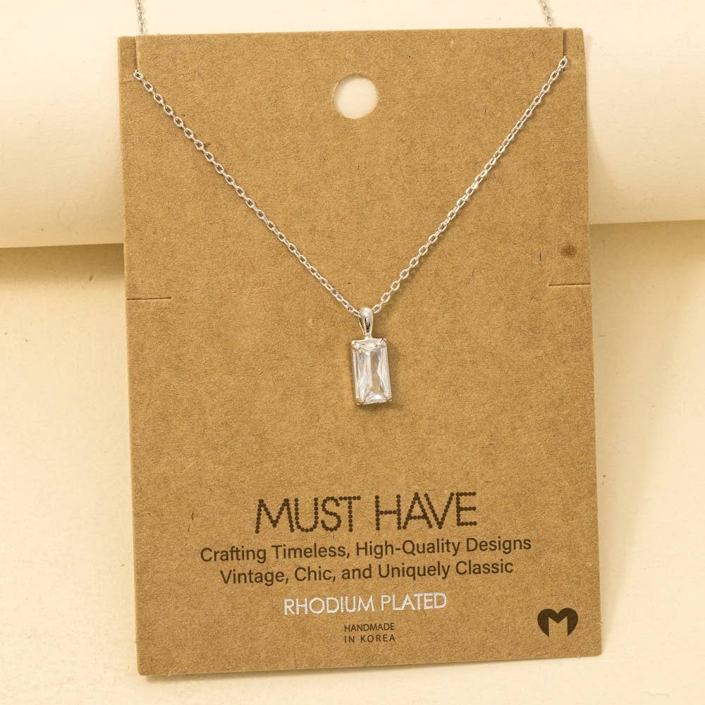 Gold Dipped Baguette Drop Charm Necklace: G
