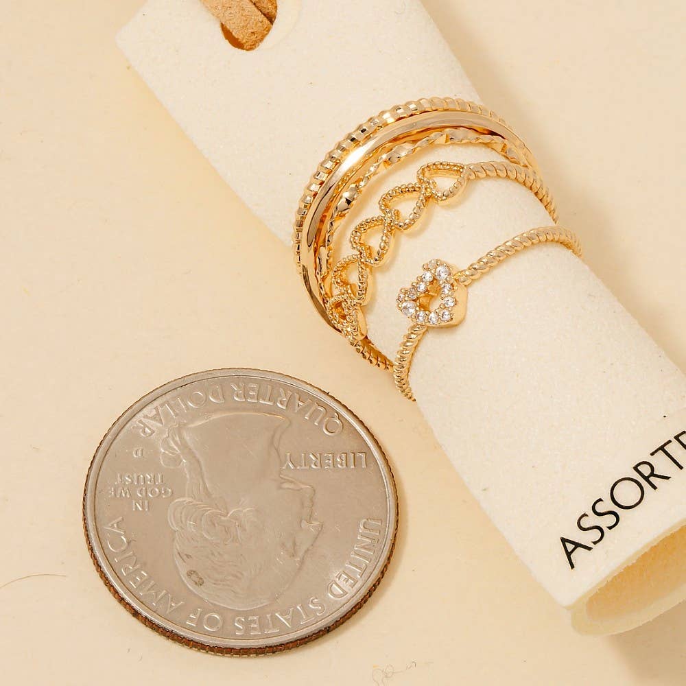 5Pc Mixed Heart Band Rings Set: RHCRY