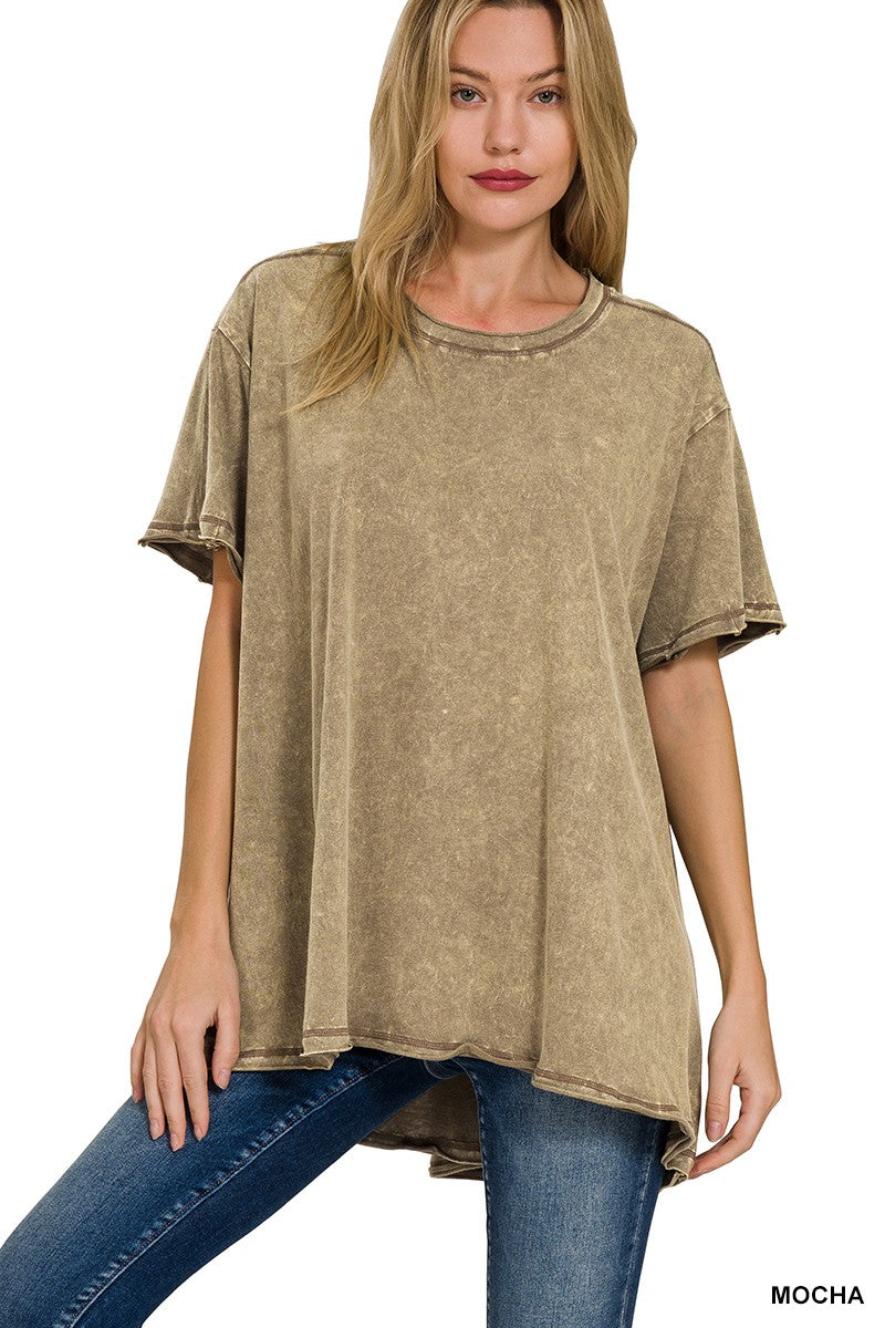Crinkle Washed Cotton Drop Shoulder Oversized Top