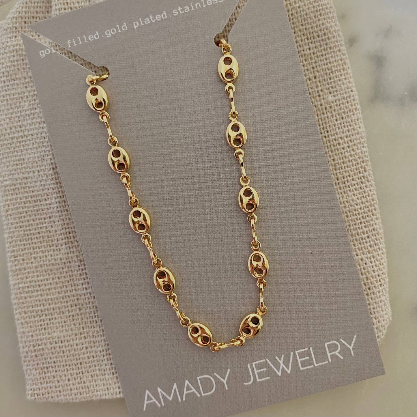 18k Gold Filled Mariner Coffee Bean Link Chain Bracelet