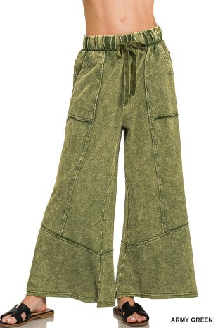 French Terry Exposed-seam Flare Hem Pants With Pockets
