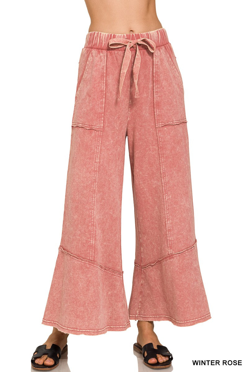 French Terry Exposed-seam Flare Hem Pants With Pockets