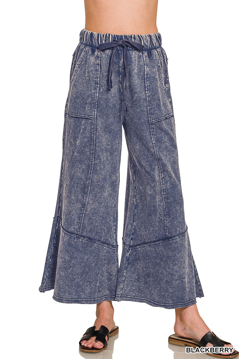 French Terry Exposed-seam Flare Hem Pants With Pockets