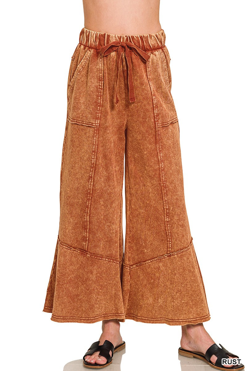 French Terry Exposed-seam Flare Hem Pants With Pockets