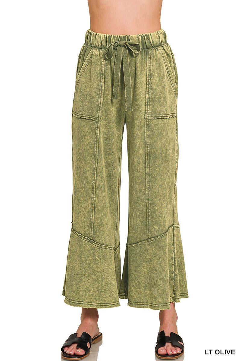 French Terry Exposed-seam Flare Hem Pants With Pockets