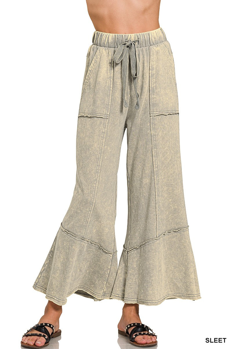 French Terry Exposed-seam Flare Hem Pants With Pockets