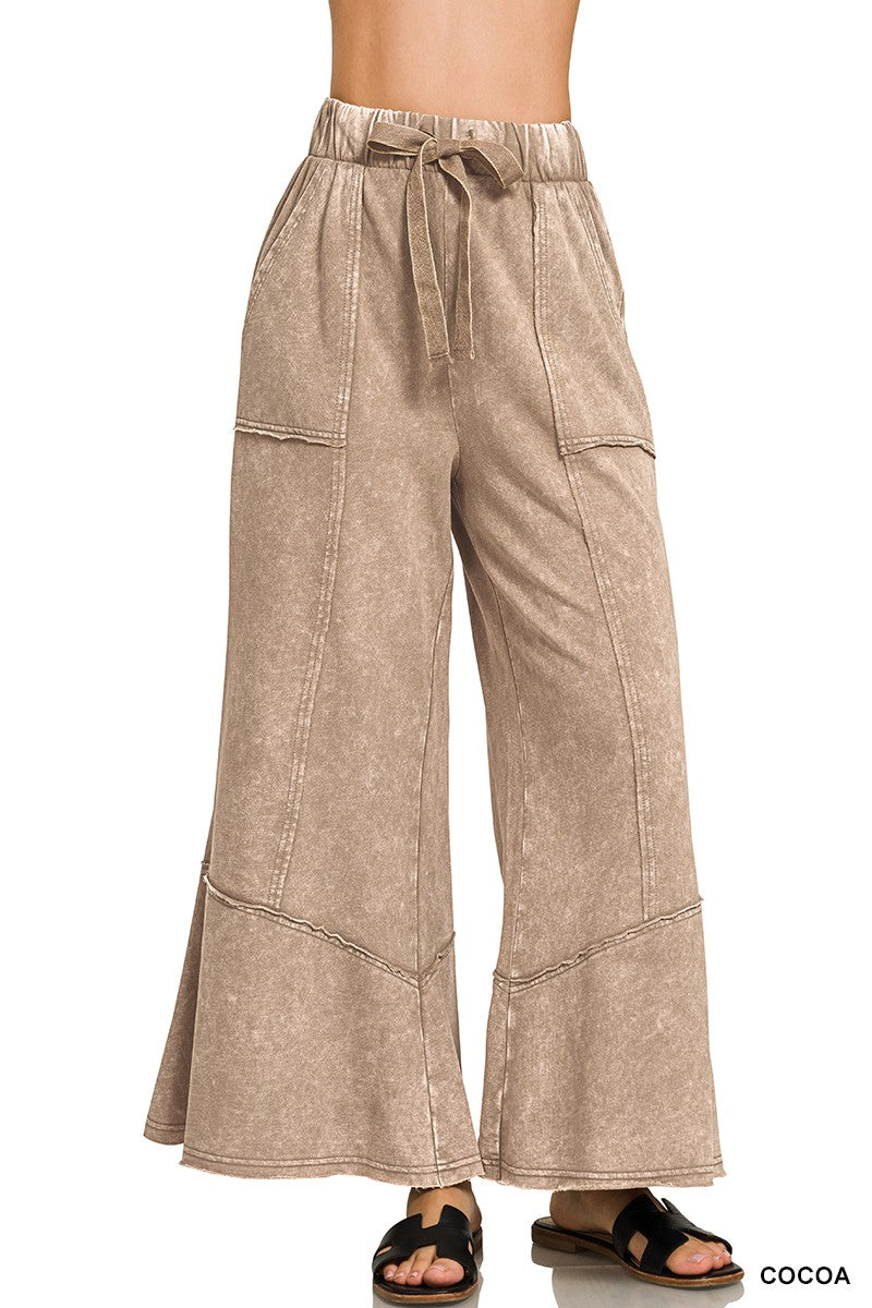 French Terry Exposed-seam Flare Hem Pants With Pockets