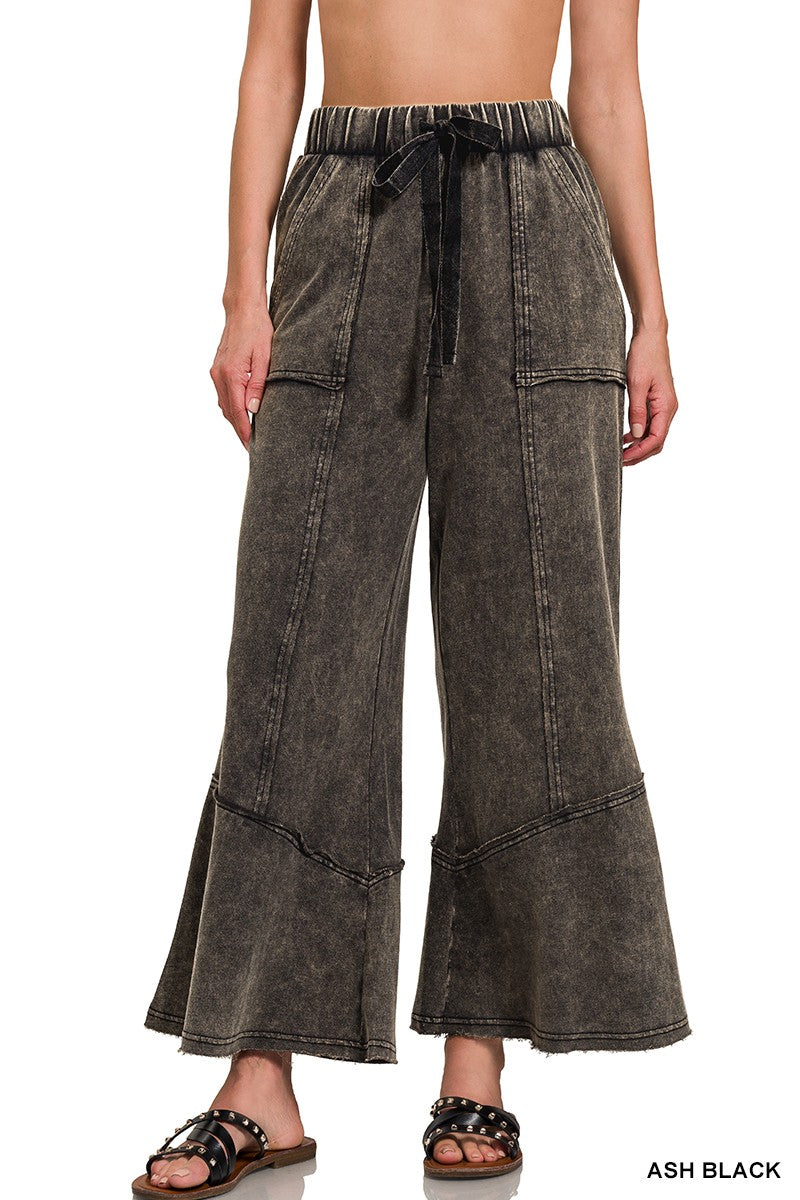 French Terry Exposed-seam Flare Hem Pants With Pockets