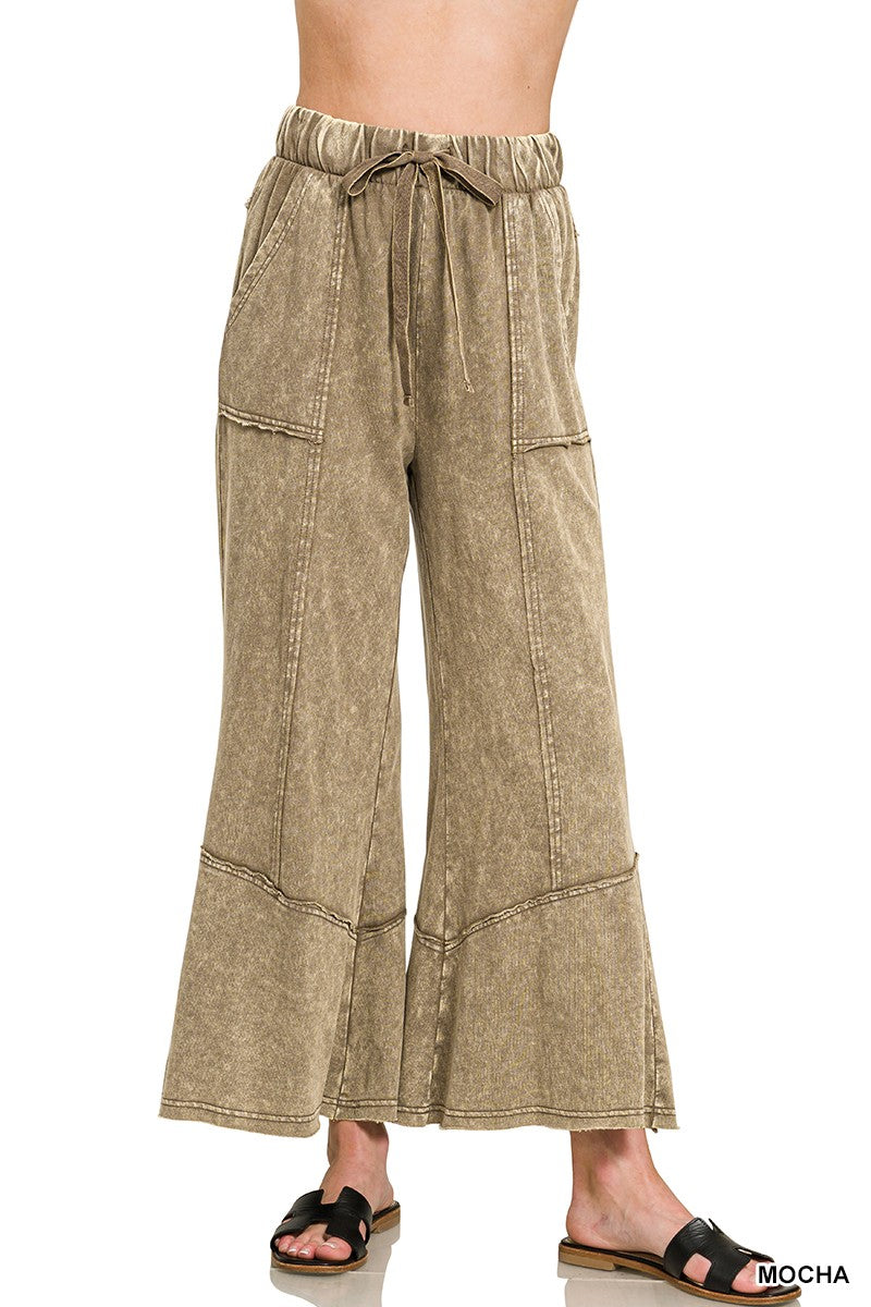 French Terry Exposed-seam Flare Hem Pants With Pockets