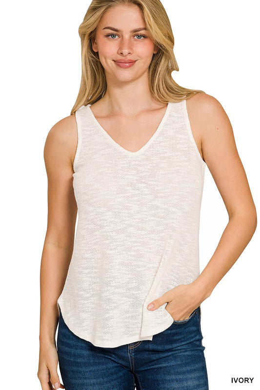 V Neck Slub Hacci Cami Top-3 colors