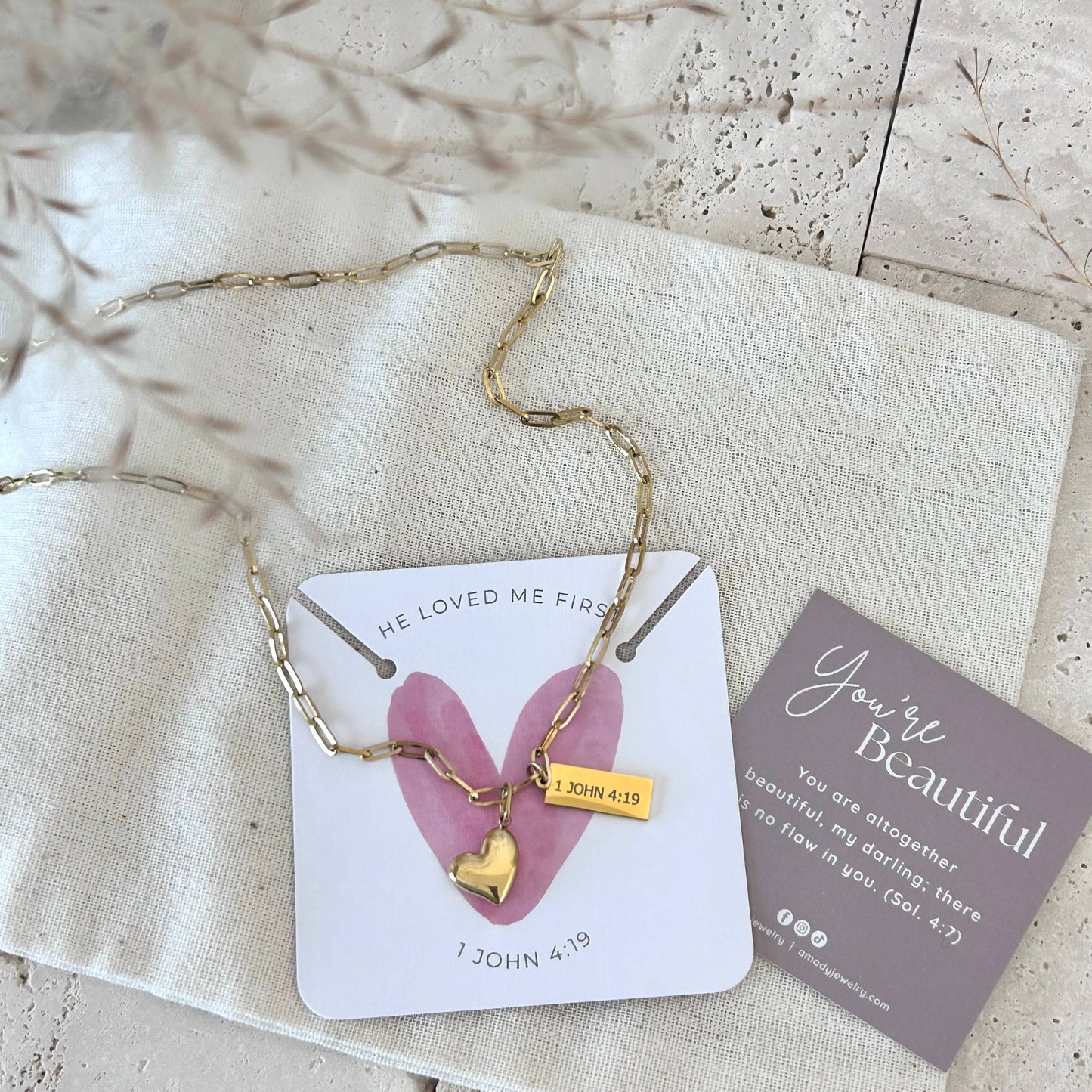 Christian Necklace Jewelry Bible verse He loved me first