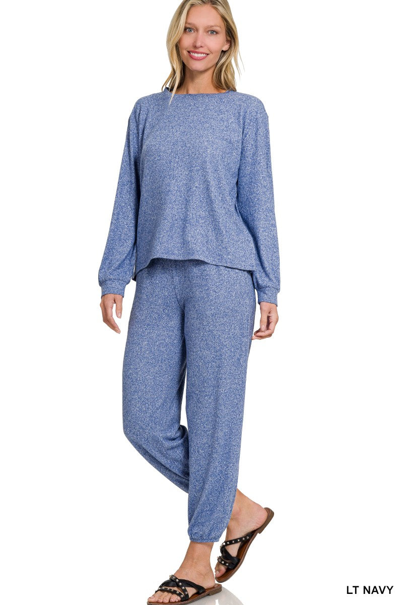 Soft Melange Hacci Long Slv Top & Joggers Set