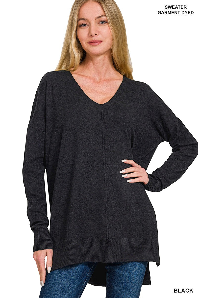 Hi-low Hem V-neck Center Seam Sweater