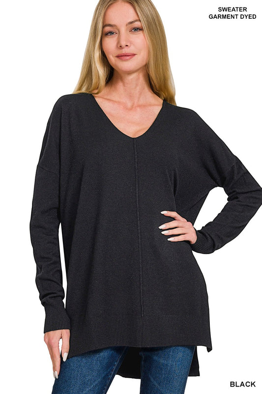 Hi-low Hem V-neck Center Seam Sweater