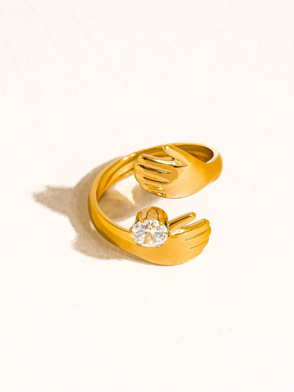 Zyne 18K Gold Non-Tarnish Hands Embrace CZ Ring: Yellow Gold
