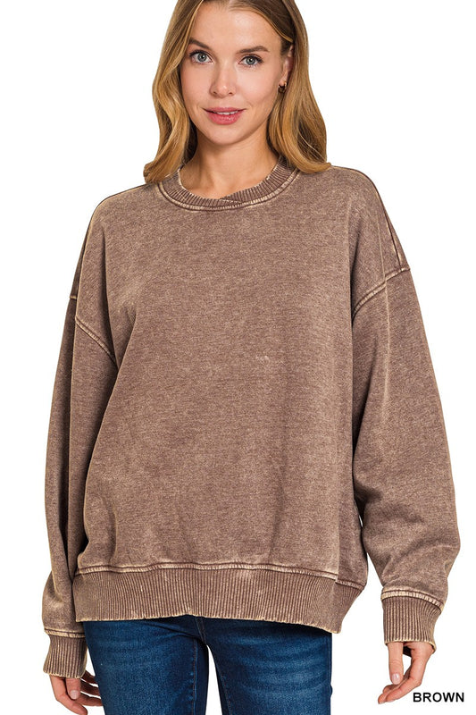 Acid Wash Overlap Neck Pullover