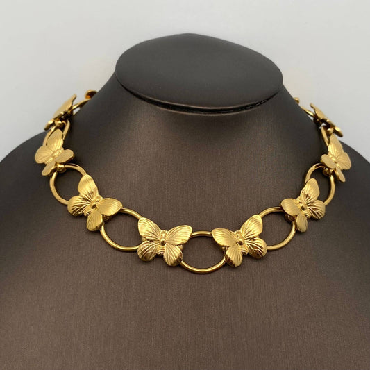 18K Gold Plated Steel Butterfly Linked Necklace - FGS