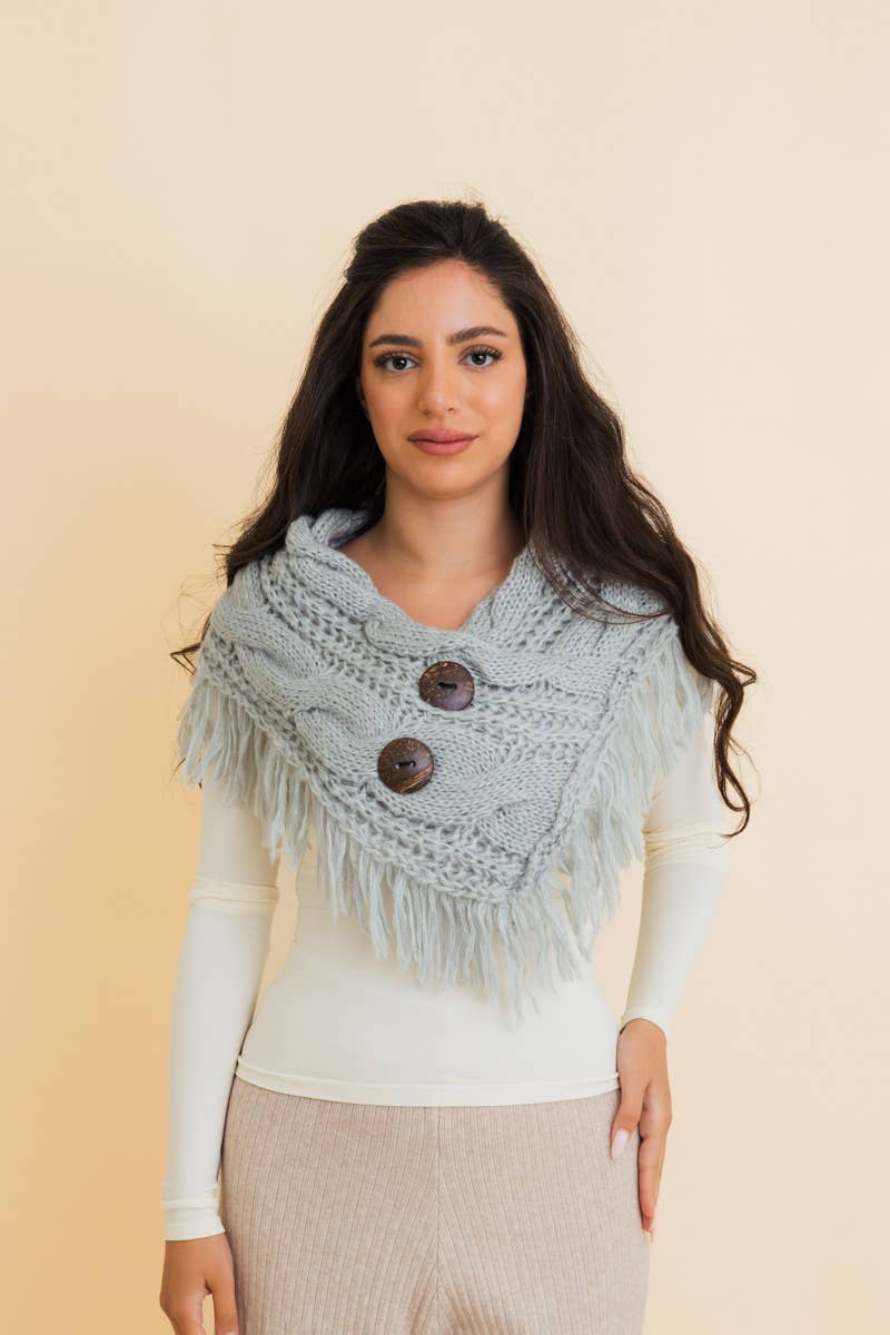 Heathered Shoulder Warmer With Coco Buttons: Sage