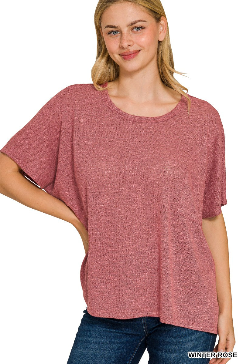 Oversized Slub Hacci Top With Pocket